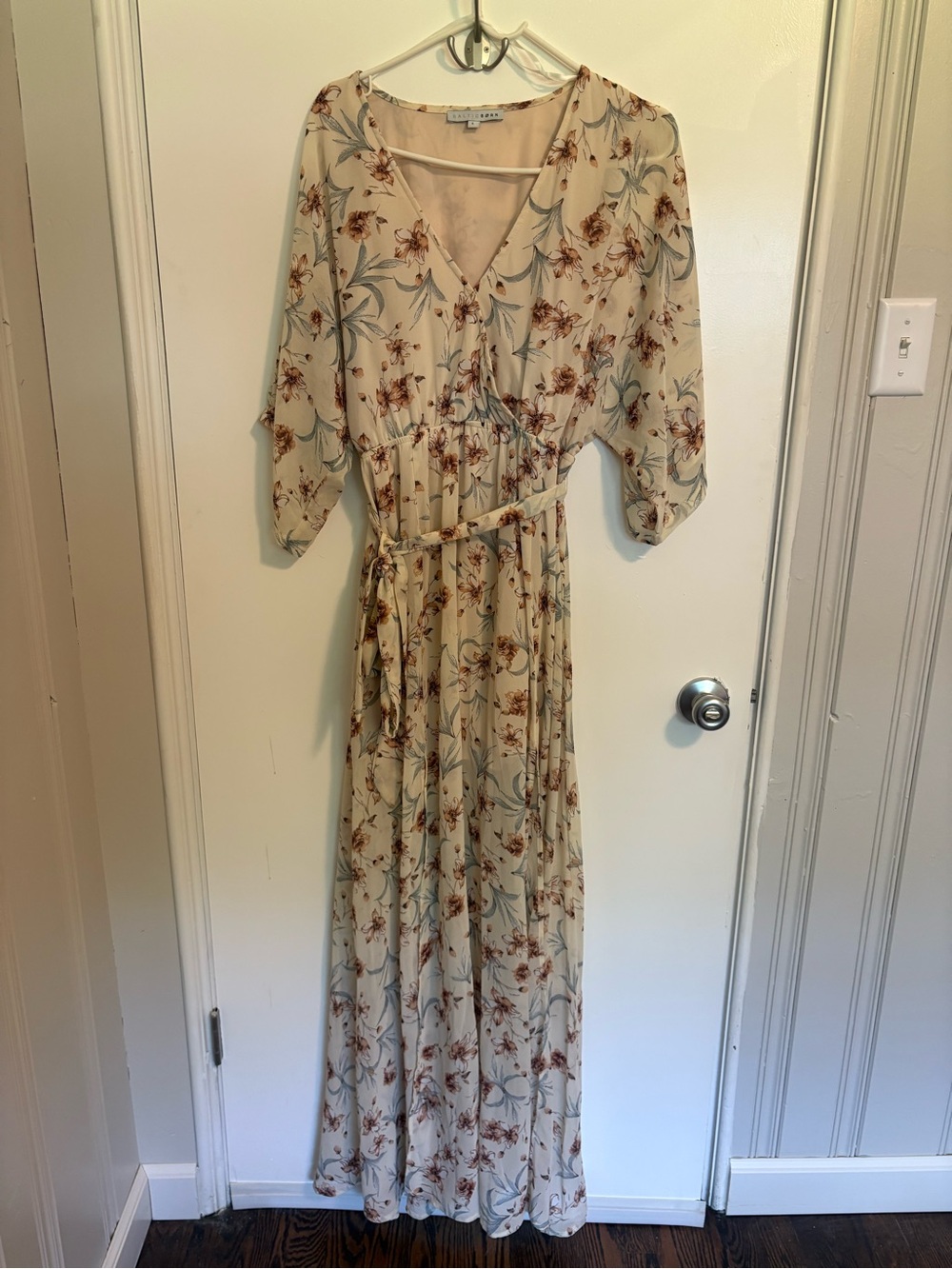 Baltic Born Cream Floral Maxi Dress with Brown and Green Print